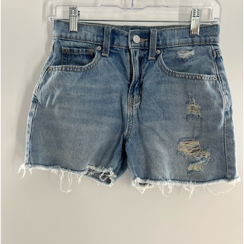 OLD NAVY HIGH RISE BULIT IN TOUCH DISTRESSED LIGHT WASH JEAN SHORTS 14 GIRLS